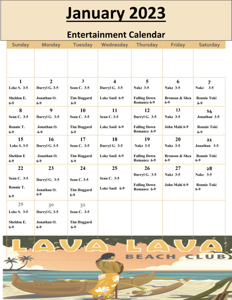 Lava Lava Beachclub 2023 Entertainment Calendar