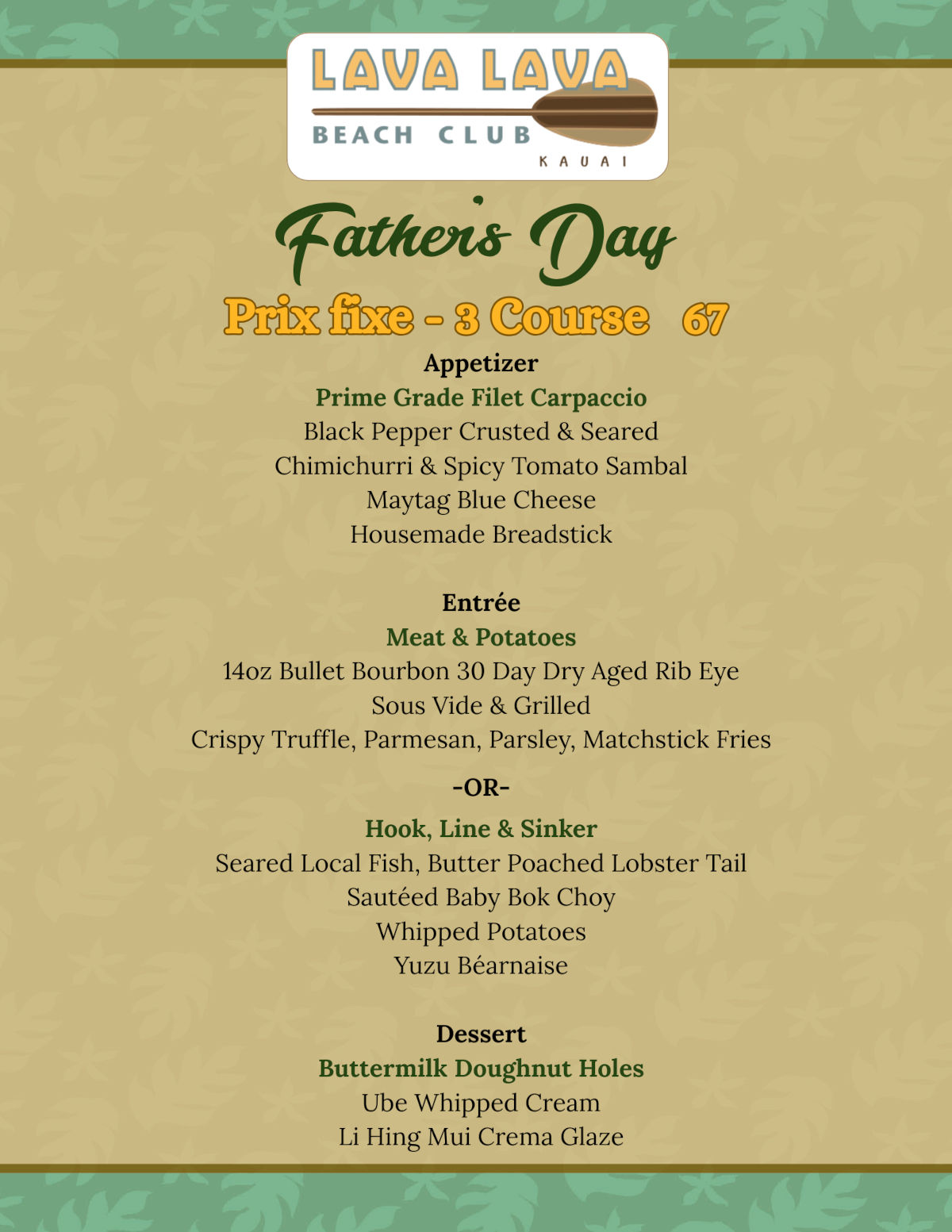 Father's Day Menu